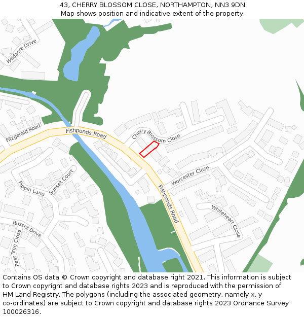 43, CHERRY BLOSSOM CLOSE, NORTHAMPTON, NN3 9DN: Location map and indicative extent of plot