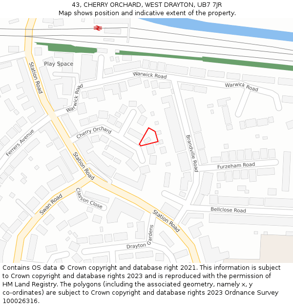 43, CHERRY ORCHARD, WEST DRAYTON, UB7 7JR: Location map and indicative extent of plot