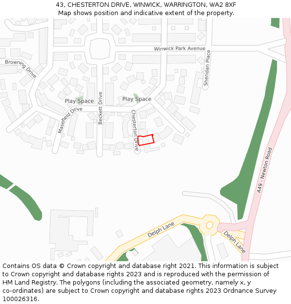 43, CHESTERTON DRIVE, WINWICK, WARRINGTON, WA2 8XF: Location map and indicative extent of plot