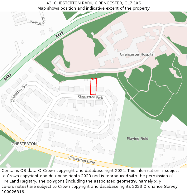 43, CHESTERTON PARK, CIRENCESTER, GL7 1XS: Location map and indicative extent of plot