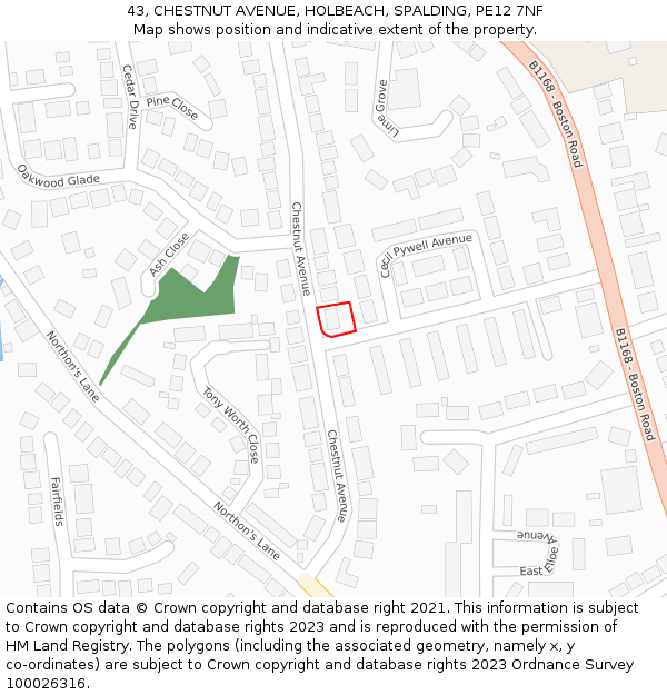 43, CHESTNUT AVENUE, HOLBEACH, SPALDING, PE12 7NF: Location map and indicative extent of plot