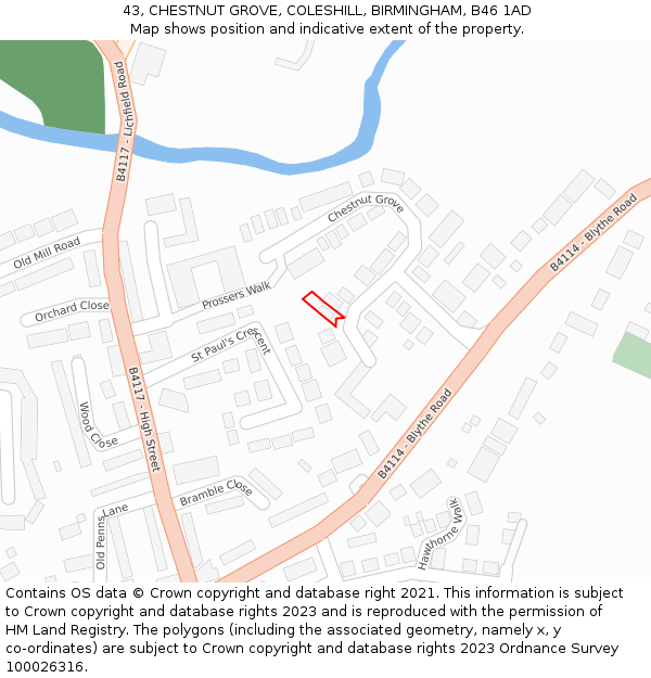 43, CHESTNUT GROVE, COLESHILL, BIRMINGHAM, B46 1AD: Location map and indicative extent of plot