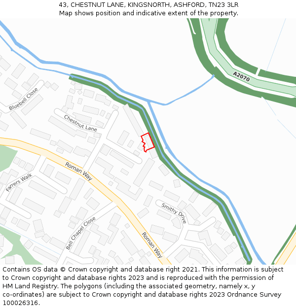 43, CHESTNUT LANE, KINGSNORTH, ASHFORD, TN23 3LR: Location map and indicative extent of plot