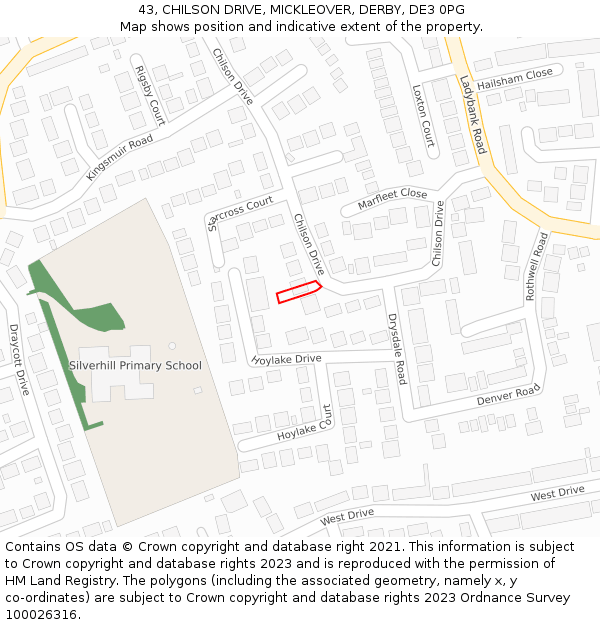 43, CHILSON DRIVE, MICKLEOVER, DERBY, DE3 0PG: Location map and indicative extent of plot