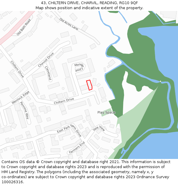 43, CHILTERN DRIVE, CHARVIL, READING, RG10 9QF: Location map and indicative extent of plot