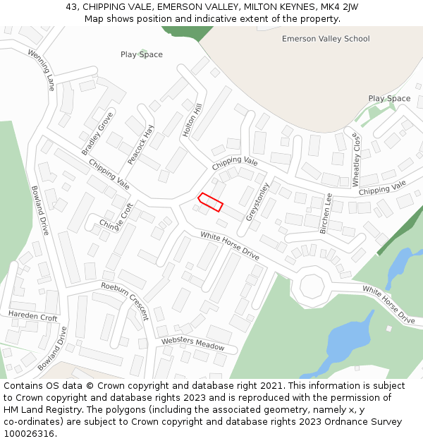 43, CHIPPING VALE, EMERSON VALLEY, MILTON KEYNES, MK4 2JW: Location map and indicative extent of plot