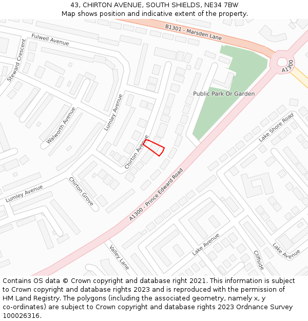 43, CHIRTON AVENUE, SOUTH SHIELDS, NE34 7BW: Location map and indicative extent of plot