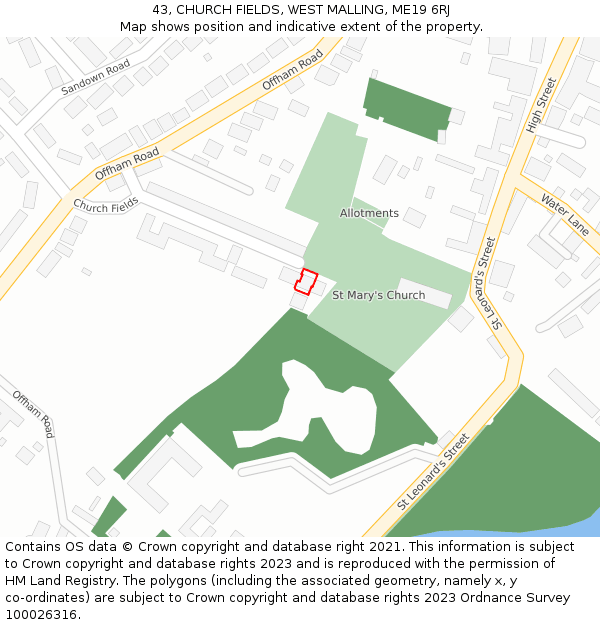 43, CHURCH FIELDS, WEST MALLING, ME19 6RJ: Location map and indicative extent of plot