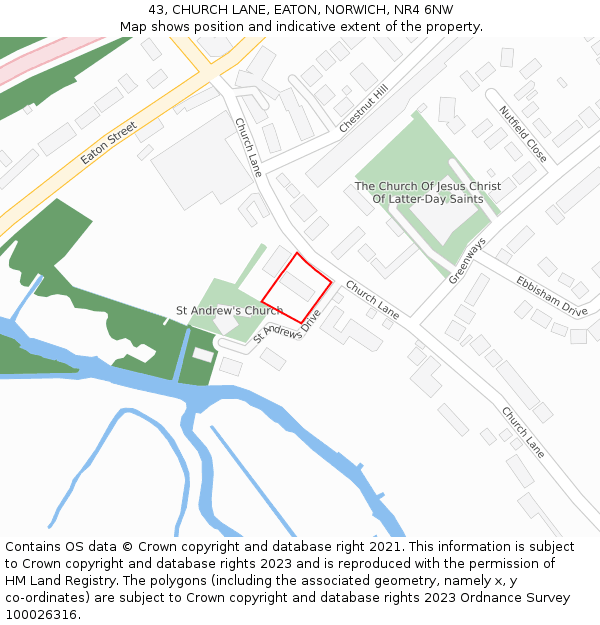 43, CHURCH LANE, EATON, NORWICH, NR4 6NW: Location map and indicative extent of plot