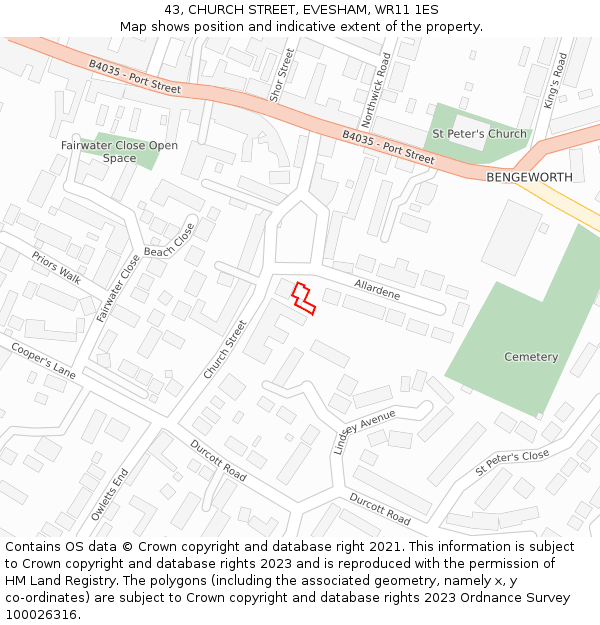 43, CHURCH STREET, EVESHAM, WR11 1ES: Location map and indicative extent of plot