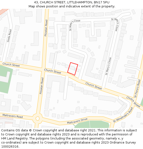 43, CHURCH STREET, LITTLEHAMPTON, BN17 5PU: Location map and indicative extent of plot