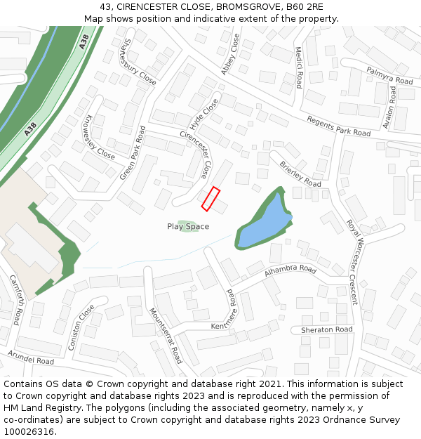 43, CIRENCESTER CLOSE, BROMSGROVE, B60 2RE: Location map and indicative extent of plot