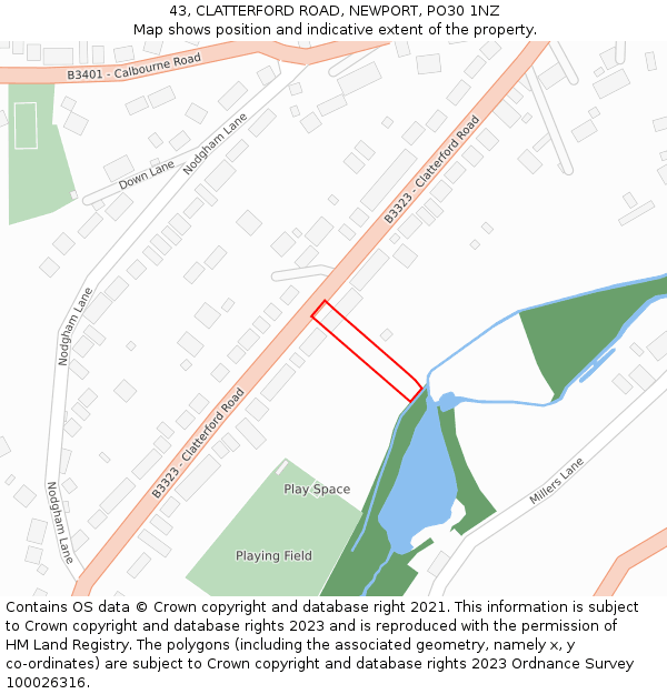 43, CLATTERFORD ROAD, NEWPORT, PO30 1NZ: Location map and indicative extent of plot