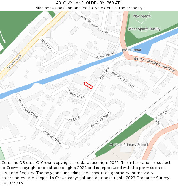 43, CLAY LANE, OLDBURY, B69 4TH: Location map and indicative extent of plot