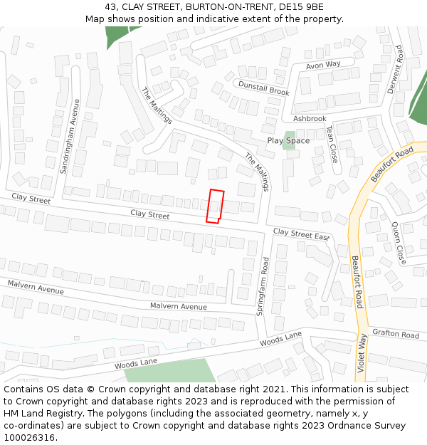 43, CLAY STREET, BURTON-ON-TRENT, DE15 9BE: Location map and indicative extent of plot