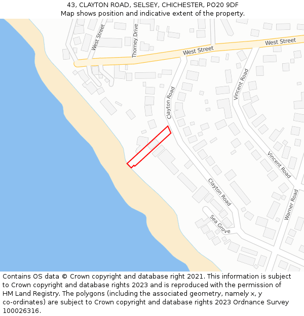 43, CLAYTON ROAD, SELSEY, CHICHESTER, PO20 9DF: Location map and indicative extent of plot