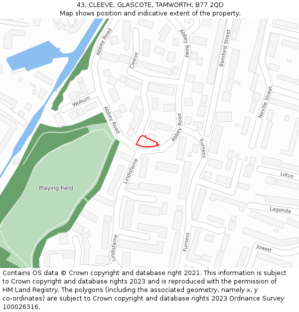 43, CLEEVE, GLASCOTE, TAMWORTH, B77 2QD: Location map and indicative extent of plot