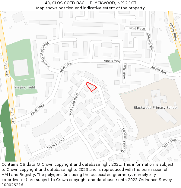 43, CLOS COED BACH, BLACKWOOD, NP12 1GT: Location map and indicative extent of plot