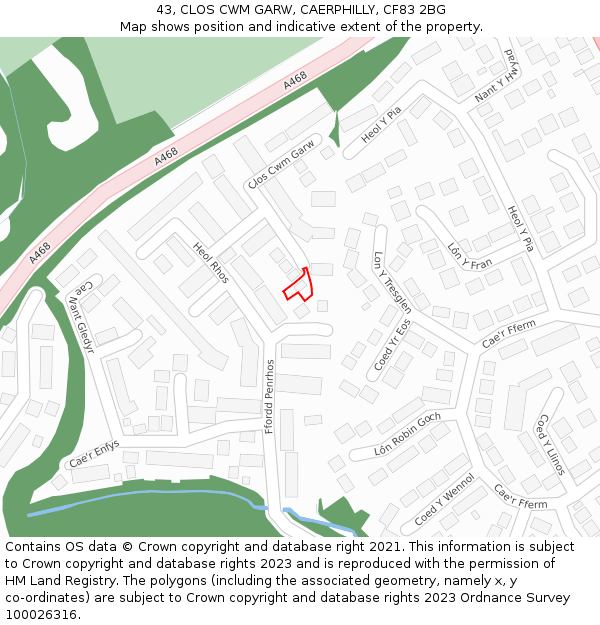 43, CLOS CWM GARW, CAERPHILLY, CF83 2BG: Location map and indicative extent of plot