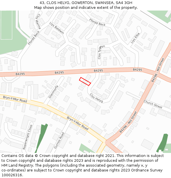 43, CLOS HELYG, GOWERTON, SWANSEA, SA4 3GH: Location map and indicative extent of plot