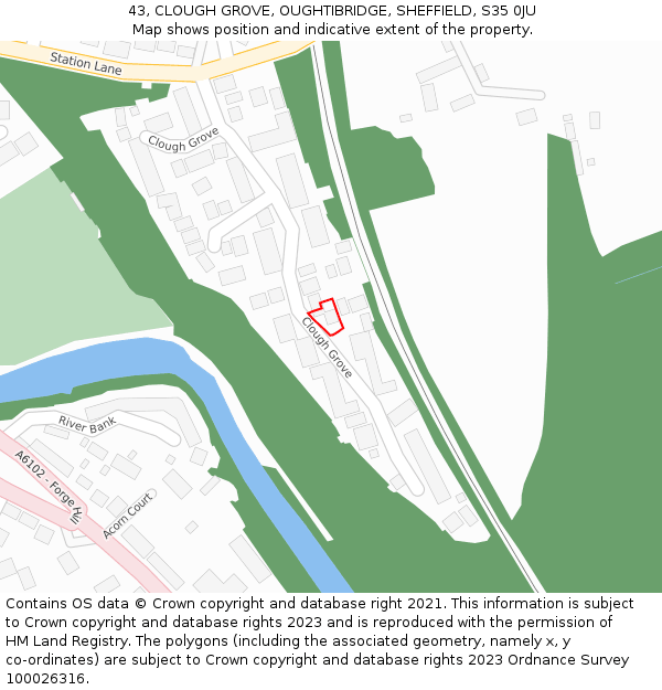 43, CLOUGH GROVE, OUGHTIBRIDGE, SHEFFIELD, S35 0JU: Location map and indicative extent of plot