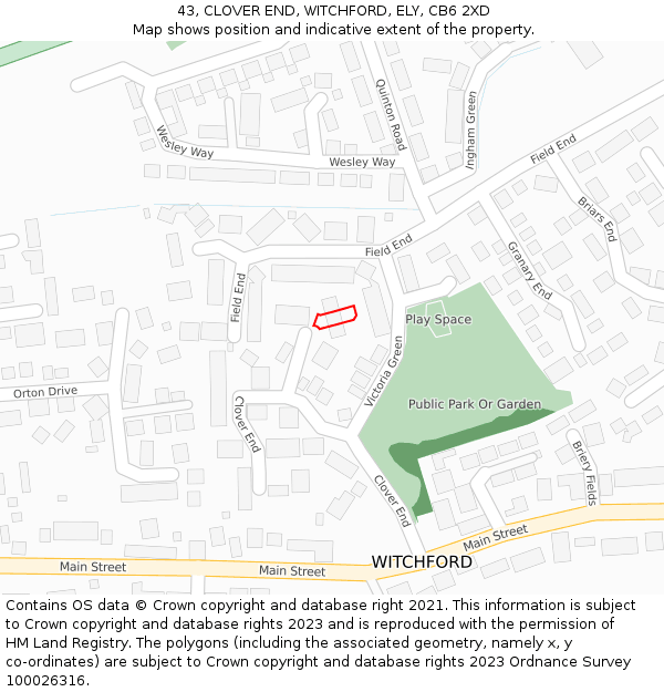 43, CLOVER END, WITCHFORD, ELY, CB6 2XD: Location map and indicative extent of plot
