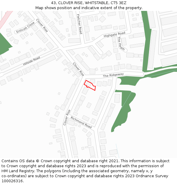 43, CLOVER RISE, WHITSTABLE, CT5 3EZ: Location map and indicative extent of plot