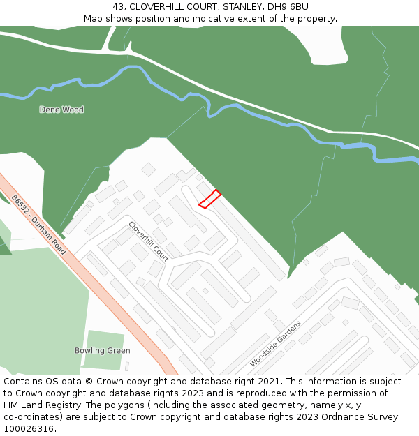 43, CLOVERHILL COURT, STANLEY, DH9 6BU: Location map and indicative extent of plot