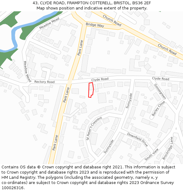 43, CLYDE ROAD, FRAMPTON COTTERELL, BRISTOL, BS36 2EF: Location map and indicative extent of plot