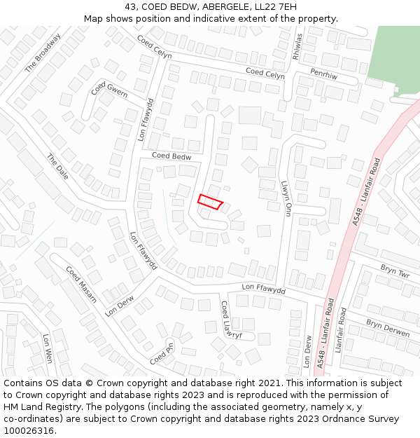 43, COED BEDW, ABERGELE, LL22 7EH: Location map and indicative extent of plot