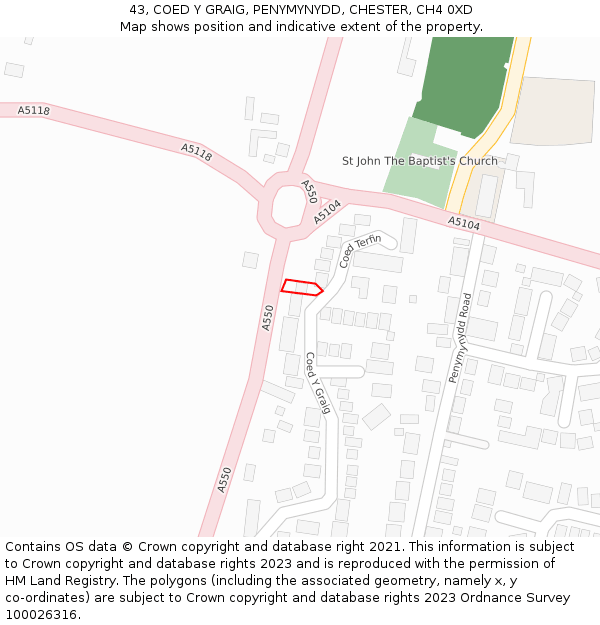 43, COED Y GRAIG, PENYMYNYDD, CHESTER, CH4 0XD: Location map and indicative extent of plot
