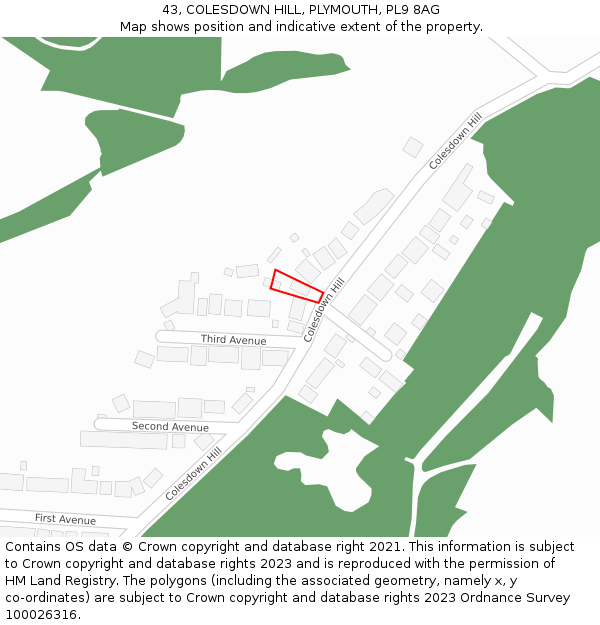 43, COLESDOWN HILL, PLYMOUTH, PL9 8AG: Location map and indicative extent of plot