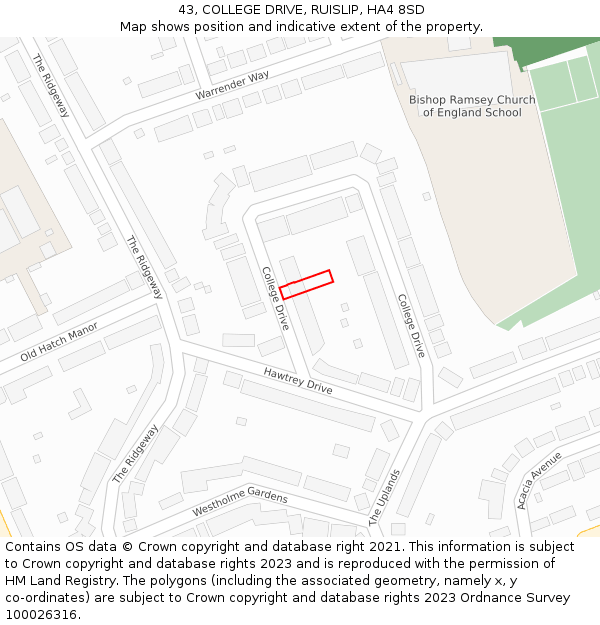 43, COLLEGE DRIVE, RUISLIP, HA4 8SD: Location map and indicative extent of plot