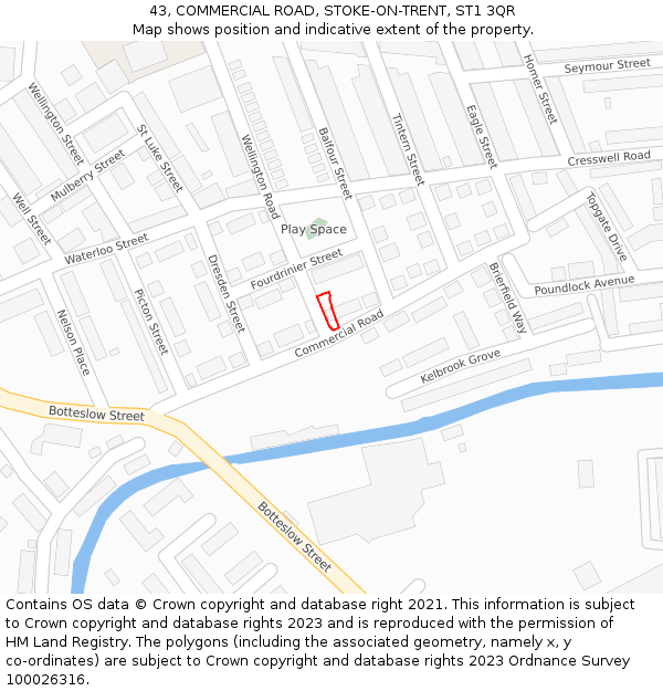 43, COMMERCIAL ROAD, STOKE-ON-TRENT, ST1 3QR: Location map and indicative extent of plot