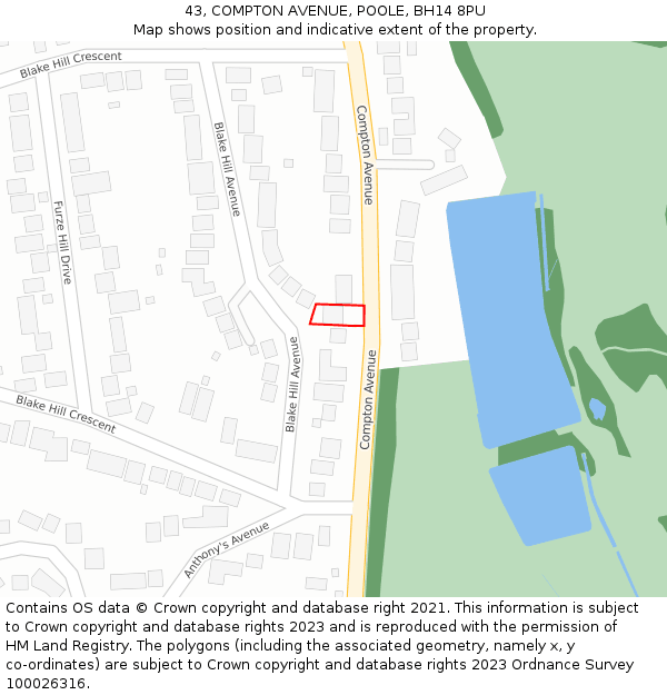 43, COMPTON AVENUE, POOLE, BH14 8PU: Location map and indicative extent of plot