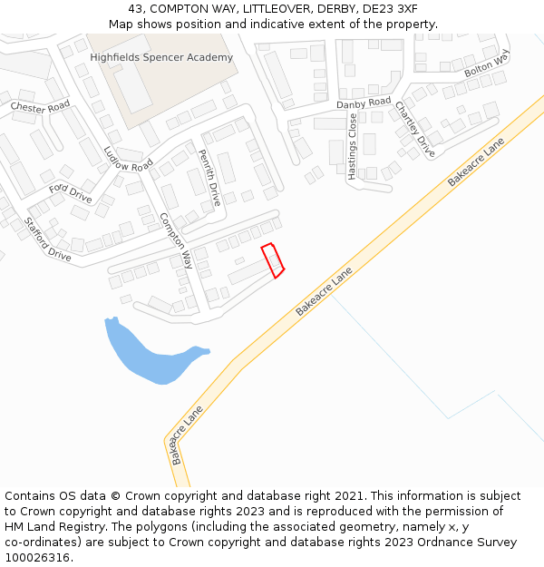 43, COMPTON WAY, LITTLEOVER, DERBY, DE23 3XF: Location map and indicative extent of plot