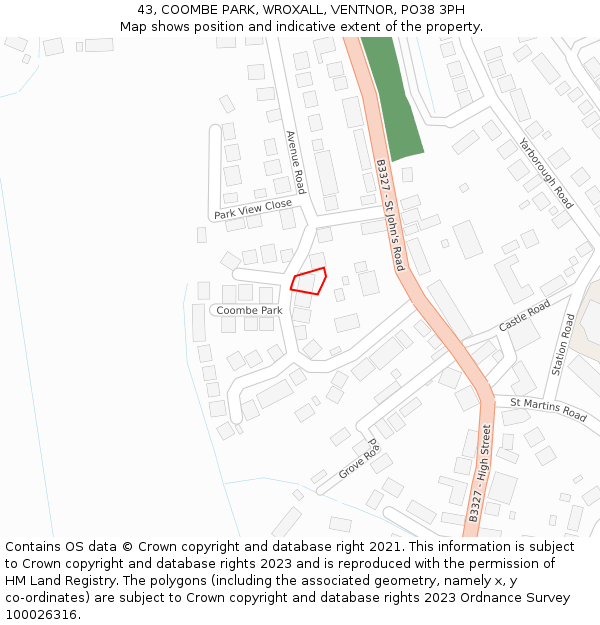 43, COOMBE PARK, WROXALL, VENTNOR, PO38 3PH: Location map and indicative extent of plot