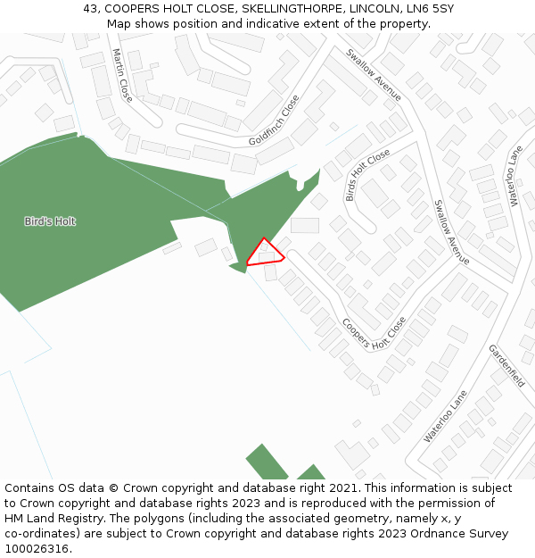 43, COOPERS HOLT CLOSE, SKELLINGTHORPE, LINCOLN, LN6 5SY: Location map and indicative extent of plot