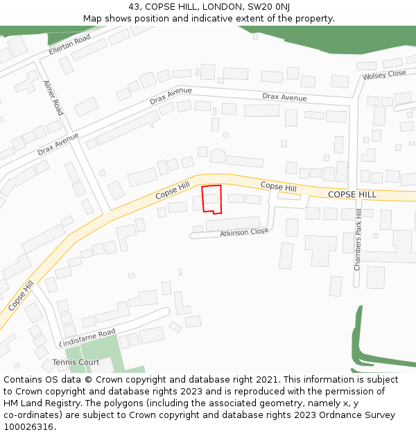 43, COPSE HILL, LONDON, SW20 0NJ: Location map and indicative extent of plot