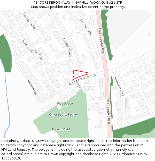 43, CORESBROOK WAY, KNAPHILL, WOKING, GU21 2TR: Location map and indicative extent of plot
