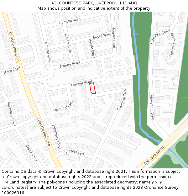 43, COUNTESS PARK, LIVERPOOL, L11 4UQ: Location map and indicative extent of plot