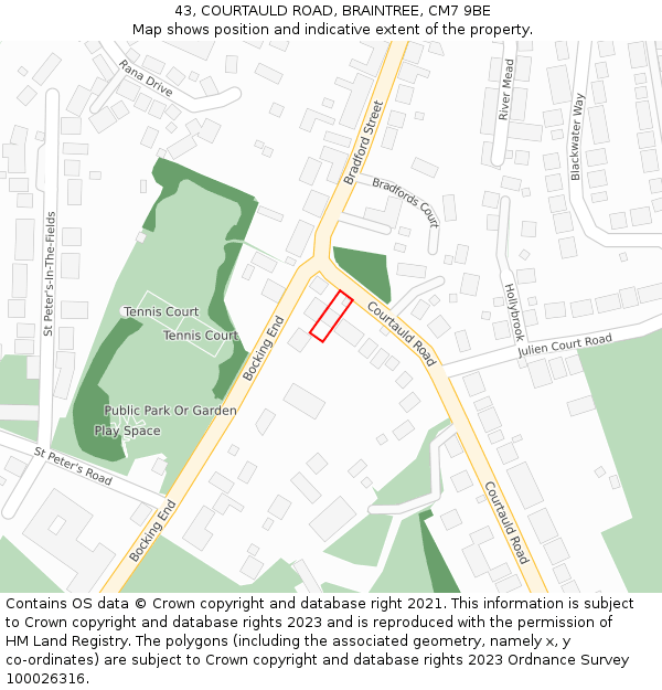 43, COURTAULD ROAD, BRAINTREE, CM7 9BE: Location map and indicative extent of plot