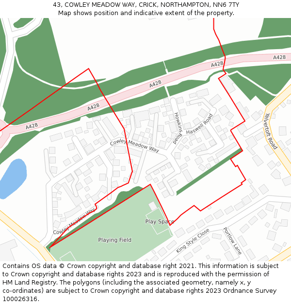 43, COWLEY MEADOW WAY, CRICK, NORTHAMPTON, NN6 7TY: Location map and indicative extent of plot