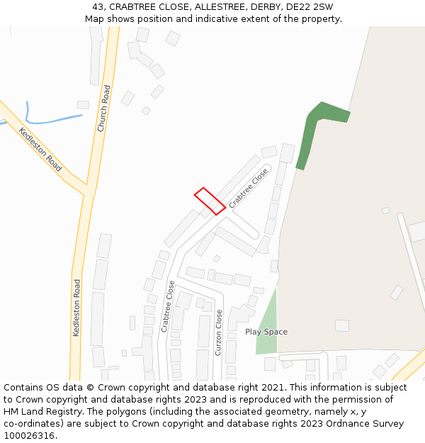 43, CRABTREE CLOSE, ALLESTREE, DERBY, DE22 2SW: Location map and indicative extent of plot