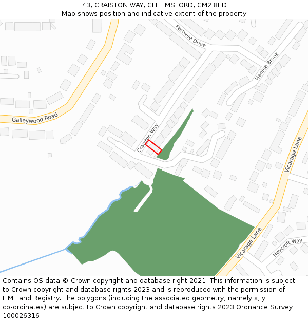 43, CRAISTON WAY, CHELMSFORD, CM2 8ED: Location map and indicative extent of plot