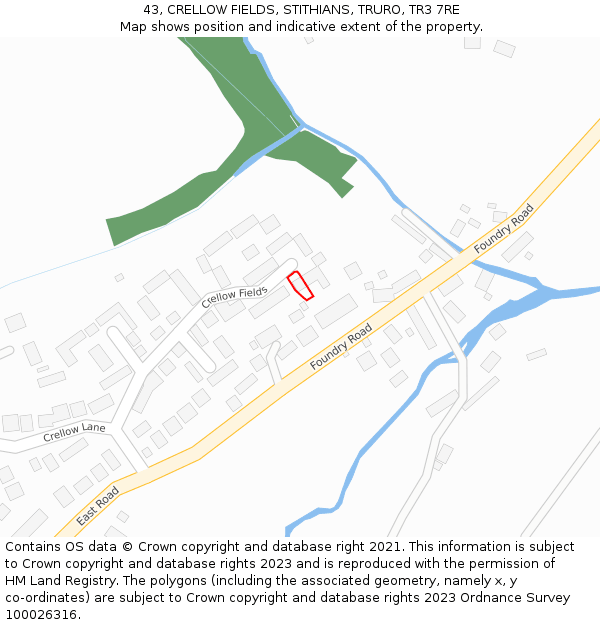 43, CRELLOW FIELDS, STITHIANS, TRURO, TR3 7RE: Location map and indicative extent of plot