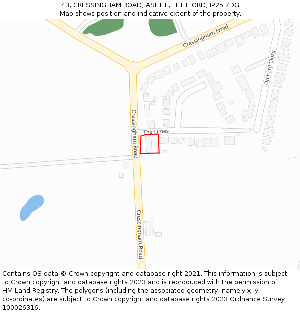 43, CRESSINGHAM ROAD, ASHILL, THETFORD, IP25 7DG: Location map and indicative extent of plot