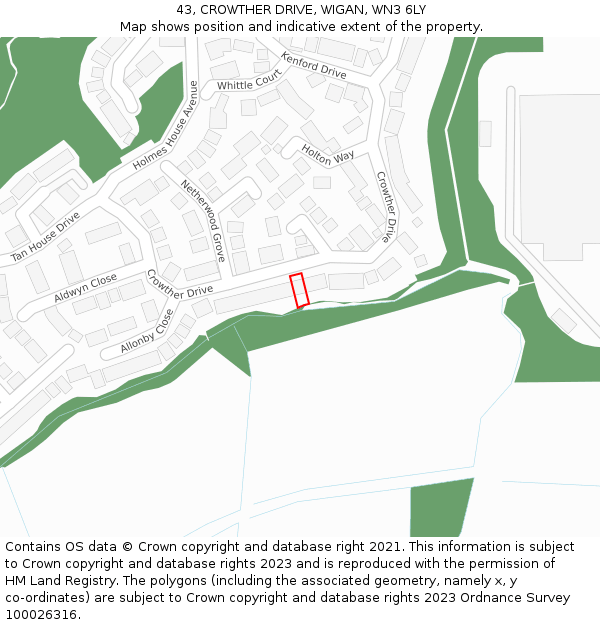 43, CROWTHER DRIVE, WIGAN, WN3 6LY: Location map and indicative extent of plot