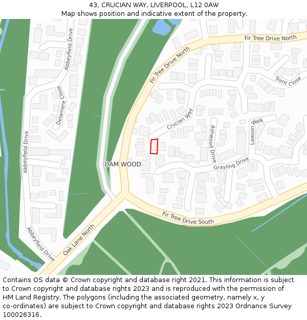 43, CRUCIAN WAY, LIVERPOOL, L12 0AW: Location map and indicative extent of plot