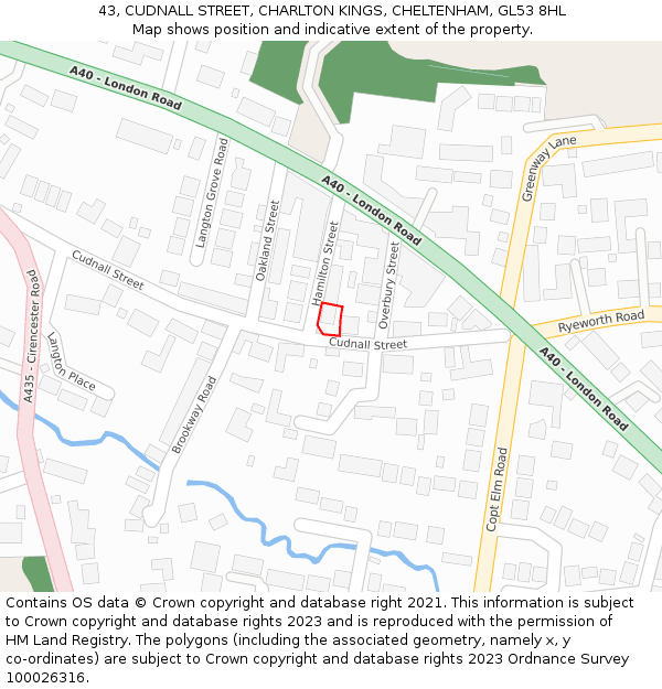 43, CUDNALL STREET, CHARLTON KINGS, CHELTENHAM, GL53 8HL: Location map and indicative extent of plot